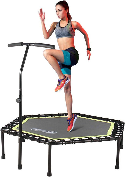 36 '' Fitness Trampoline with Adjustable Handle Bar - Silent Bungee Rebounder for Adults