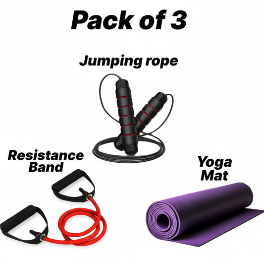 Jumping Rope, Yoga Matt & Resistance Band (Pack of 3)