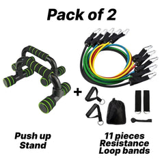 Push-Up Stand & 11 Pieces Resistance Band Set (Pack of 2)