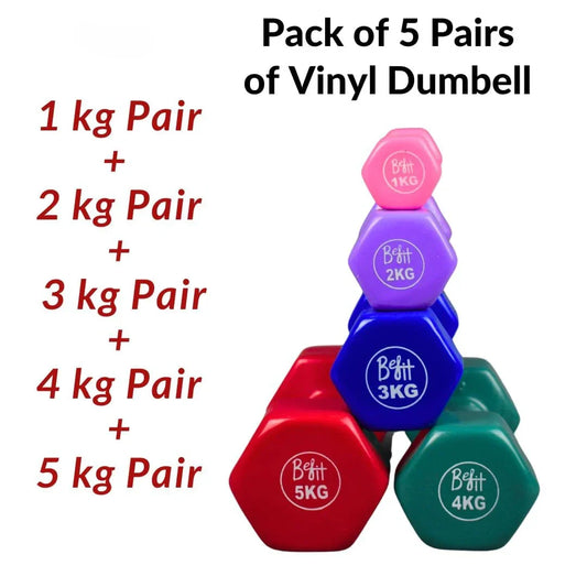 Vinyl Coated Dumbbells Pack Of 5 Pairs - 1KG, 2kg, 3kg, 4kg, 5kg