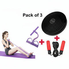 Twister Disc, Elastic Pull Rope Tummy Trimmer & Jump Rope ( Pack Of 3 )