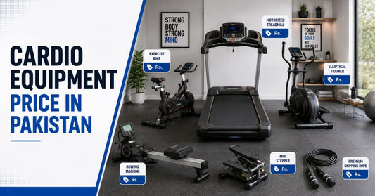 Cardio equipment price in Pakistan including treadmills, exercise bikes, rowing machines, ellipticals, and skipping ropes