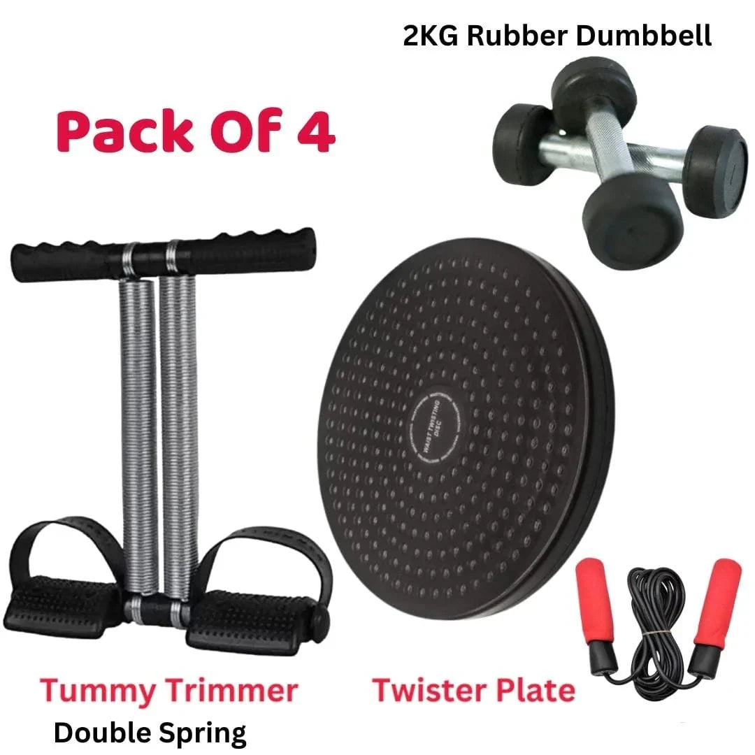 Twister disc, Jump Rope, Rubber Dumbbell & tummy trimmer pack of 4 Home Gym