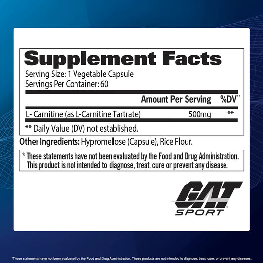 GAT Sport L-Carnitine | Free Form Amino Acid | 60 Capsules