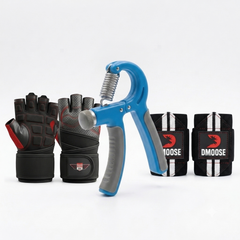 Hand Gripper, Wrist Wraps & Gym Gloves (Pack of 3)
