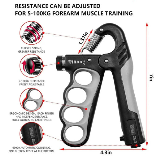 Hand Grip Strengthener - 5-100KG Adjustable Hand Exerciser Grip Strength Trainer With Counter