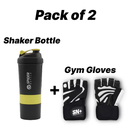 Shaker Bottle & Gym Gloves (Pack of 2)