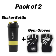 Shaker Bottle & Gym Gloves (Pack of 2)