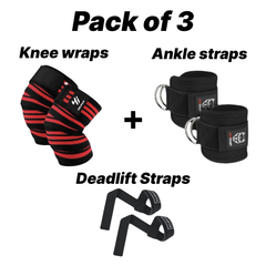 Elbow/Knee Wrap,Ankle Strap,Lift Strap (Pack of 3)