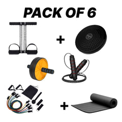 Tummy Trimmer,Twister,Ab Roller,Yoga matt,11Pcs Resistance Band,Jump Rope (Pack of 6)