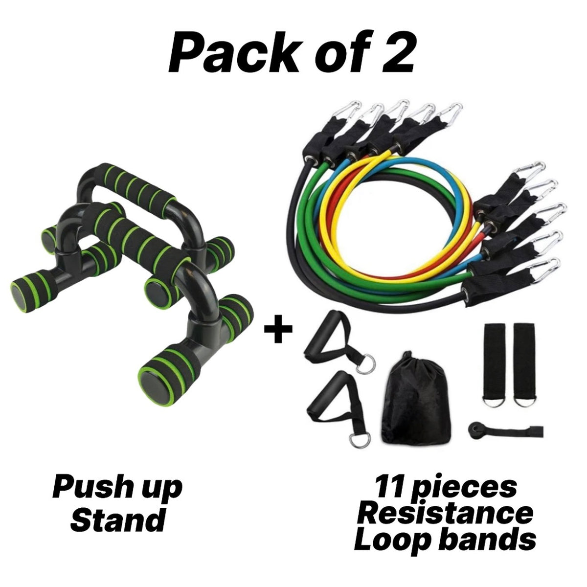 Push-Up Stand & 11 Pieces Resistance Band Set (Pack of 2)