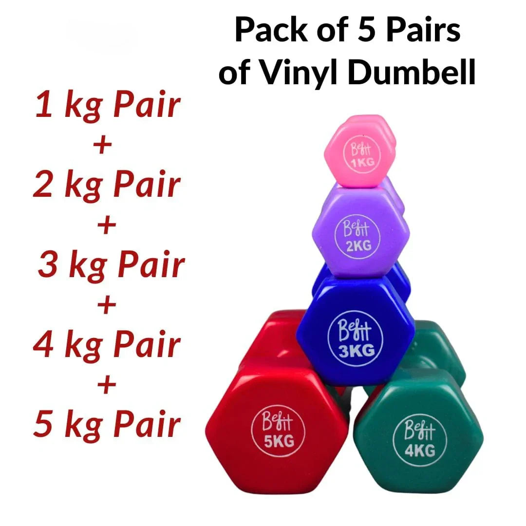 Vinyl Coated Dumbbells Pack Of 5 Pairs - 1KG, 2kg, 3kg, 4kg, 5kg