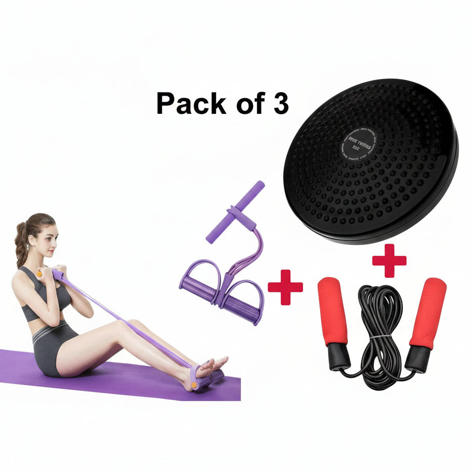 Twister Disc, Elastic Pull Rope Tummy Trimmer & Jump Rope ( Pack Of 3 )