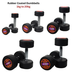 Rubber Coated Dumbbells 1KG TO 20KG - PACK OF 2